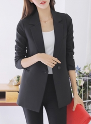 Women's Solid Long Sleeve One Button Blazer