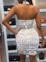 Women's Fashion Sleeveless Backless Lace Bodycon Mini Dress