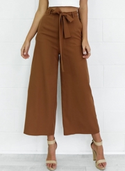 Women's Belt Decoration Solid Wide Leg Pants