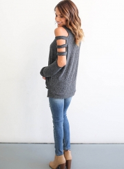 Women's Solid Cut out Long Sleeve Pullover Tee