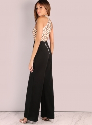 Women's Halter Off Shoulder Sequin Panel Jumpsuit