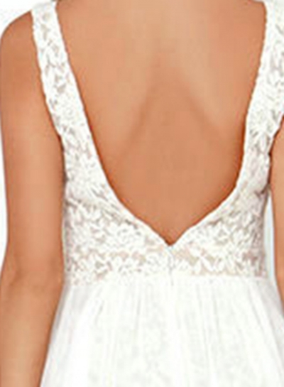 Women's Lace Panel Deep V Neck Sleeveless High Slit Dress stylesimo.com