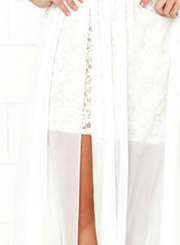 Women's Lace Panel Deep V Neck Sleeveless High Slit Dress