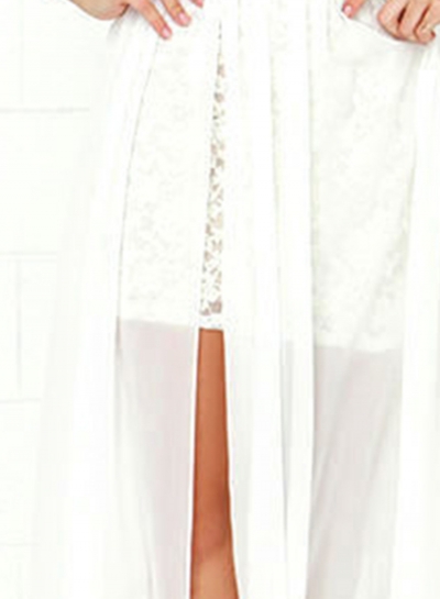 Women's Lace Panel Deep V Neck Sleeveless High Slit Dress stylesimo.com