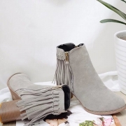 Women's Fashion Round Toe Zipper Fringe Suede Ankle Boots