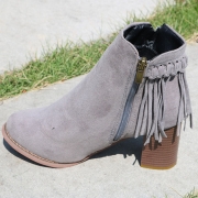 Women's Fashion Round Toe Zipper Fringe Suede Ankle Boots