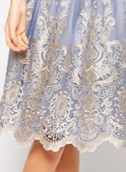 Women's Vintage Lace Net Yarn Embroidery Midi Dresses