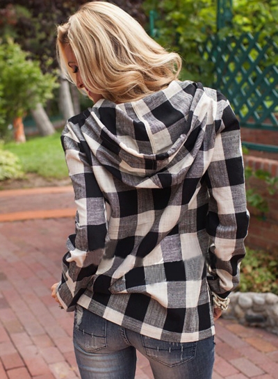 Fashion Long Sleeve Pullover Plaid Hoodie Shirt stylesimo.com