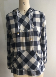 Fashion Long Sleeve Pullover Plaid Hoodie Shirt