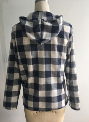 Fashion Long Sleeve Pullover Plaid Hoodie Shirt