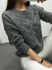 Casual Long Sleeve Chunky Knit Pullover Sweater