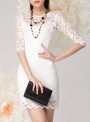 women-s-solid-3-4-sleeve-round-neck-lace-bodycon-dress