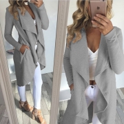 Open Front Solid Long Sleeve Trench Coat