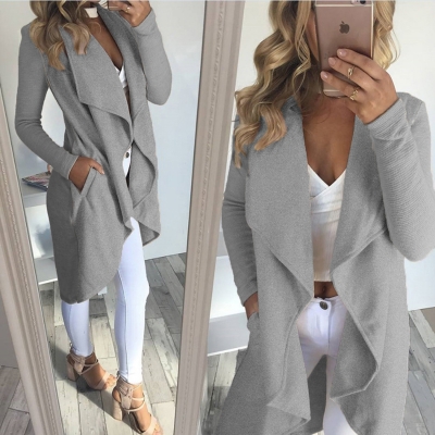 Open Front Solid Long Sleeve Trench Coat STYLESIMO.com