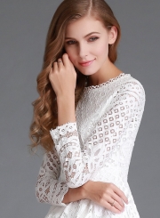 Round Neck Lace Panel Long Sleeve Dress