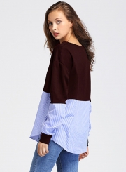 Casual Round Neck Long Sleeve Splicing Sweatshirt