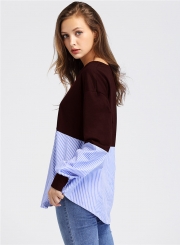 Casual Round Neck Long Sleeve Splicing Sweatshirt