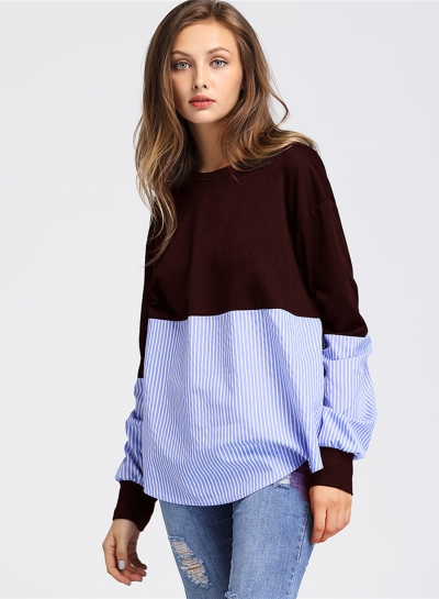 Casual Round Neck Long Sleeve Splicing Sweatshirt stylesimo.com