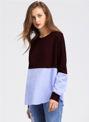 Casual Round Neck Long Sleeve Splicing Sweatshirt