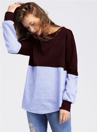 Casual Round Neck Long Sleeve Splicing Sweatshirt stylesimo.com