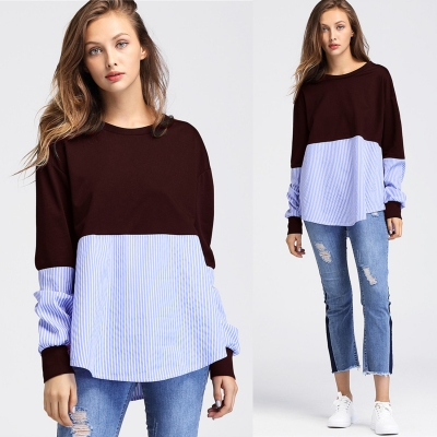 Casual Round Neck Long Sleeve Splicing Sweatshirt stylesimo.com