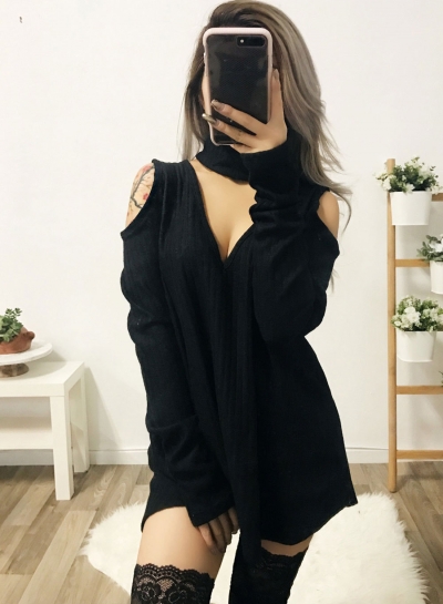 Choker Deep V Neck Off Shoulder Mini Dress YOUYOUFASHIONEC.com