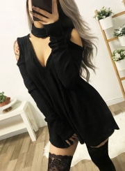 Choker Deep V Neck Off Shoulder Mini Dress