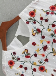 Fashion Floral Embroidery Backless Mini Dress