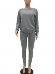 Solid Long Sleeve Sweatshirt Pencil Pants Set