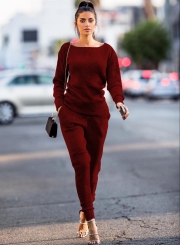 Solid Long Sleeve Sweatshirt Pencil Pants Set