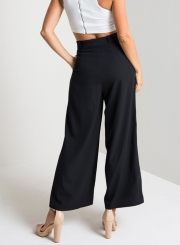 Belt Decoration Solid Wide Leg Pants