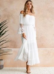 Off Shoulder Flare Sleeve Lace Maxi Dress