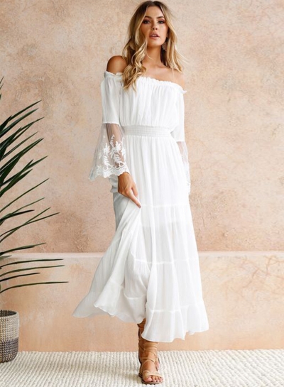 white dress flare sleeves