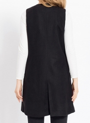Solid Sleeveless Open front Vest