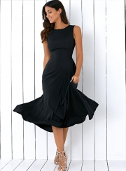 Elegant Round Neck Sleeveless Solid Color Pullover Maxi Dress