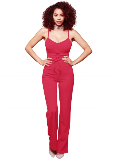 Elegant Spaghetti Strap V Neck Solid Color Jumpsuit LEXELFASHIONINTSHOPS.com