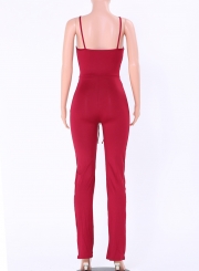 Elegant Spaghetti Strap V Neck Solid Color Jumpsuit