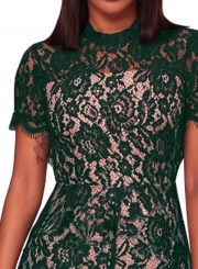 Short Sleeve Backless Lace Wide Leg Jumpsuit