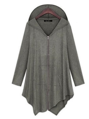 Full Zip Irregular Hooded Coat