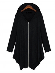 Full Zip Irregular Hooded Coat