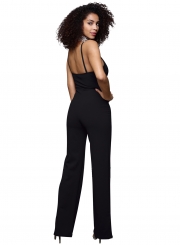 Elegant Spaghetti Strap V Neck Solid Color Jumpsuit