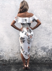 Off Shoulder Ruffle Slit Irregular Dress