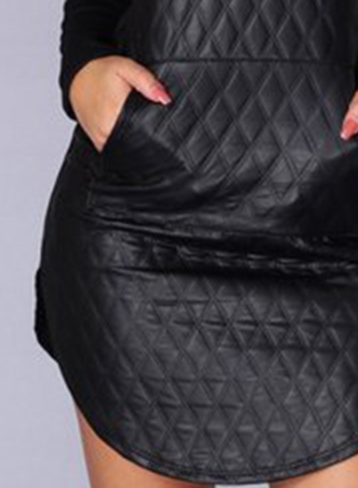 Fashion Hooded Long Sleeve PU Leather Splicing Mini Dress stylesimo.com