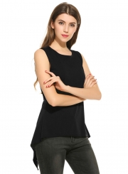 Fashion Back Slit Sleeveless Irregular Design Tee Shirt