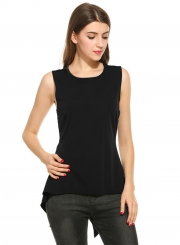 Fashion Back Slit Sleeveless Irregular Design Tee Shirt