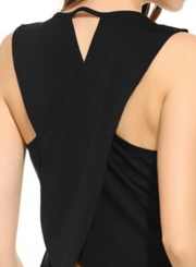 Fashion Back Slit Sleeveless Irregular Design Tee Shirt