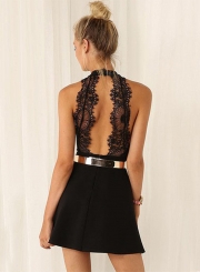 Off Shoulder Lace Panel Backless Mini Dress