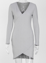 V Neck Long Sleeve Corduroy Bodycon Dress