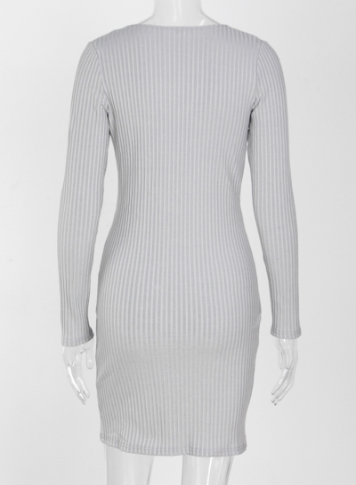 V Neck Long Sleeve Corduroy Bodycon Dress stylesimo.com