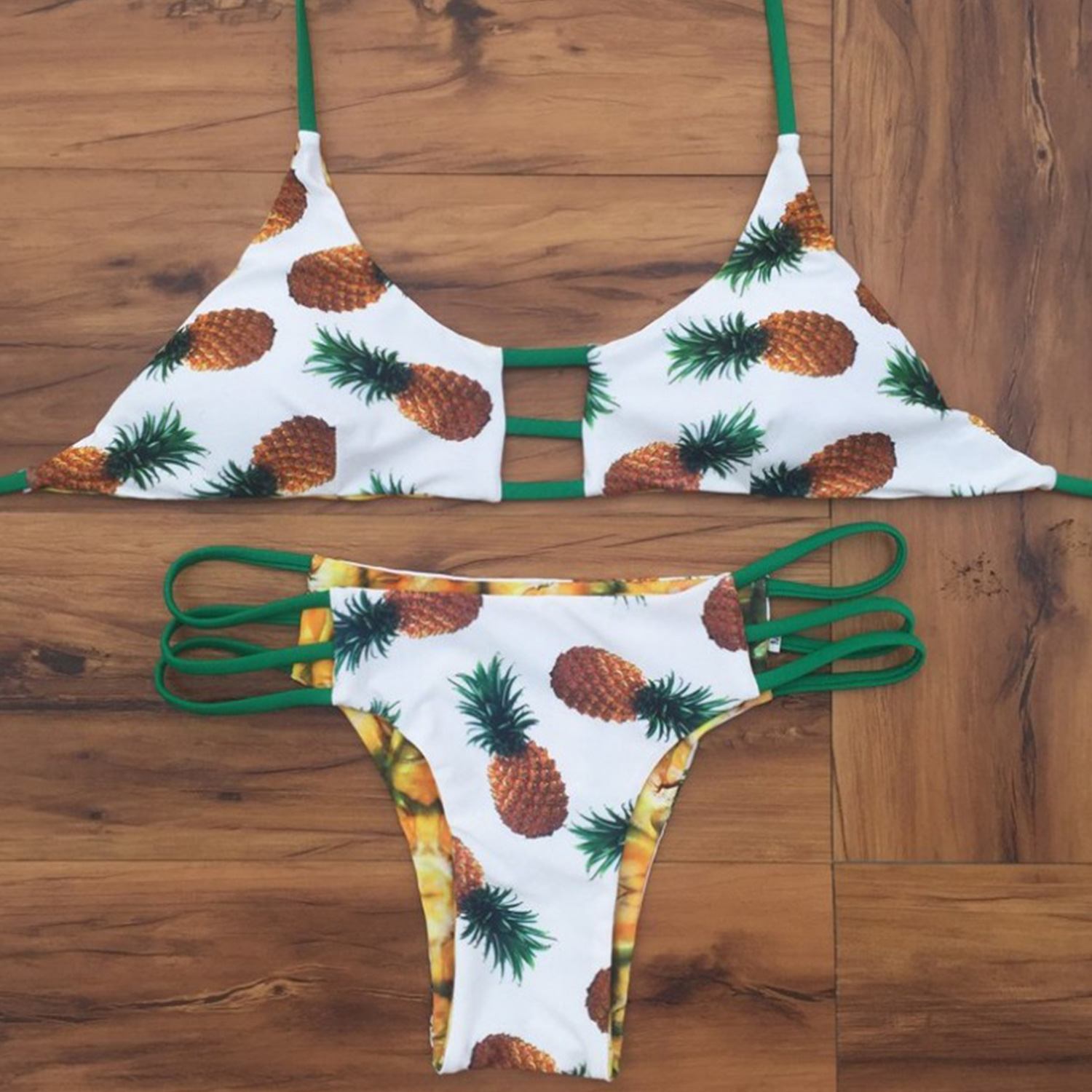 Fashion 2 Piece Pineapple Printed Strappy Bikini Set